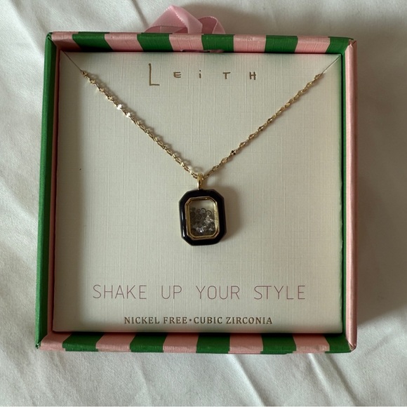 Leith Black and Gold Shaky Crystal Rectangle Pendant Necklace - NIB - Picture 4 of 6